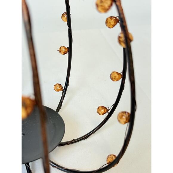 Pier 1 Imports Copper Amber Metal Frame Pumpkin Style Candle Holder Good - Picture 3 of 7